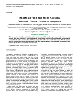 Insects As Food and Feed: a Review