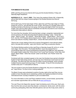 FOR IMMEDIATE RELEASE 2008 Last Fling Announces Dennis