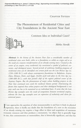 The Phenomenon of Residential Cities and City Foundations in the Ancient Near East