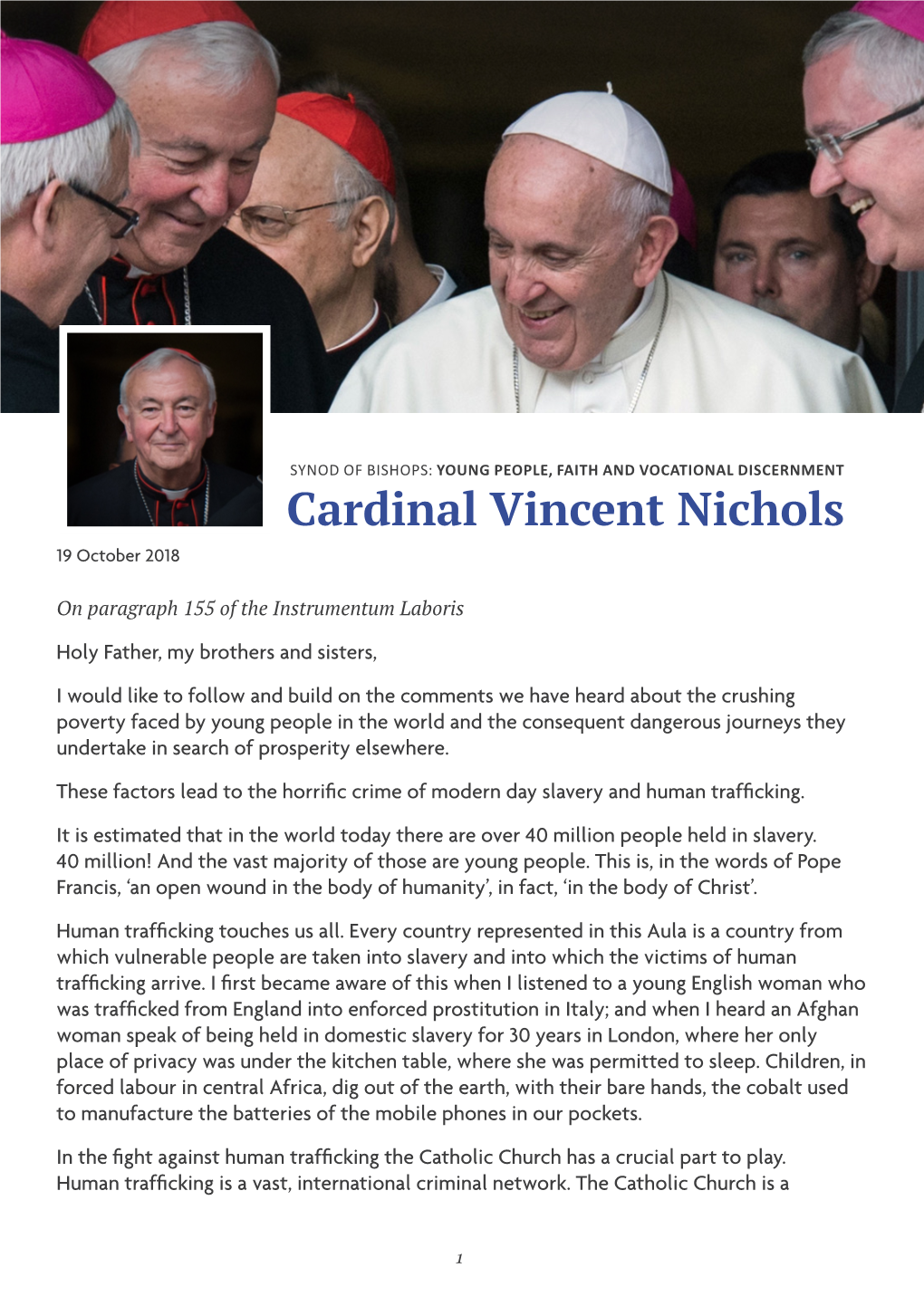 Cardinal Vincent Nichols 19 October 2018