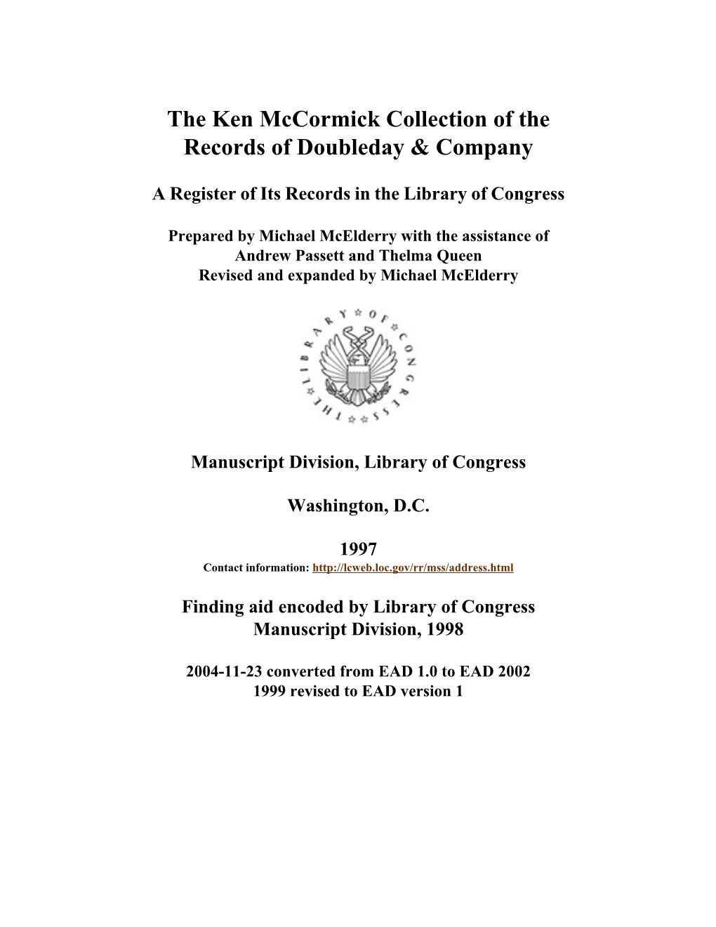 Ken Mccormick Collection of the Records of Doubleday and Company, Inc