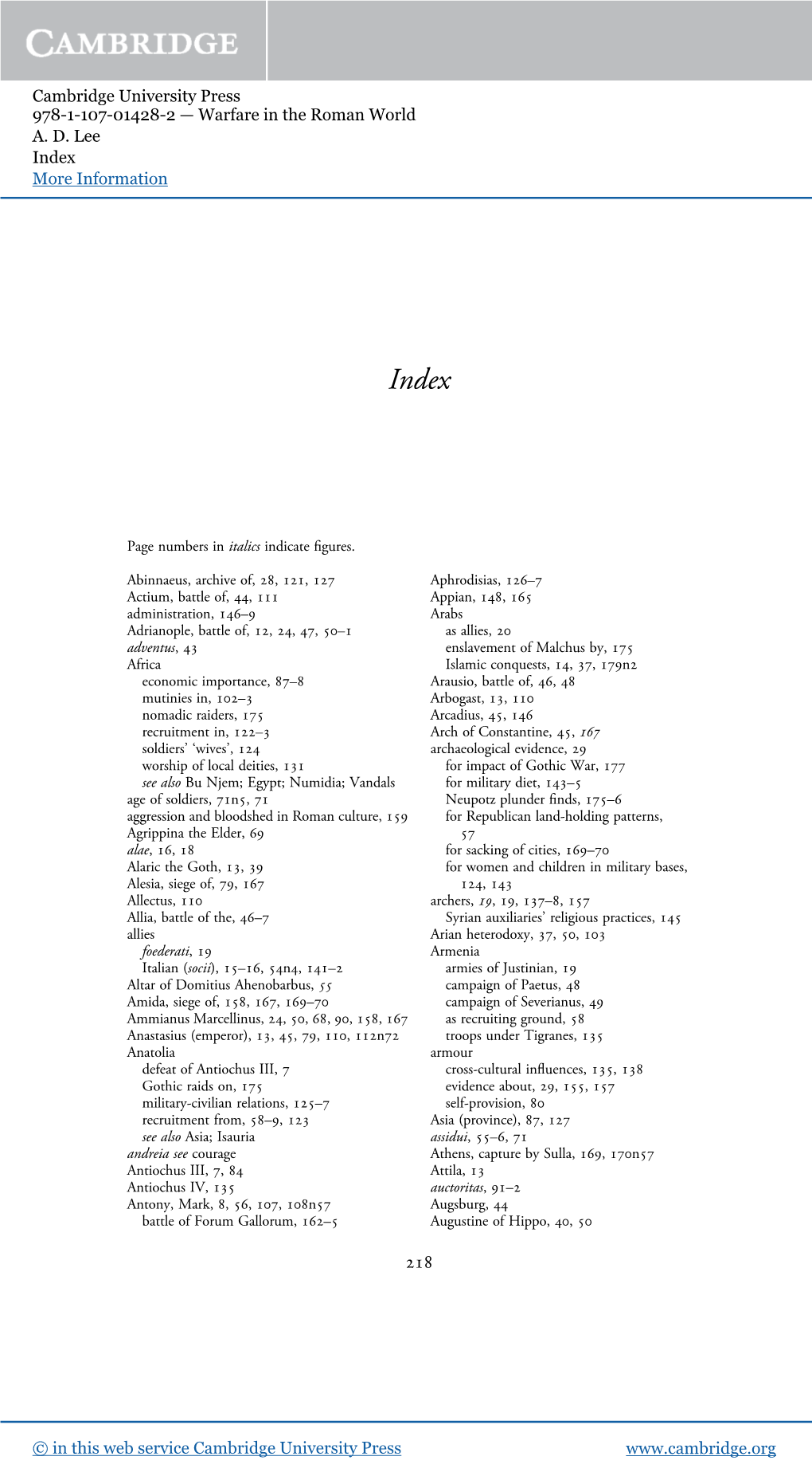 Warfare in the Roman World AD Lee Index More Information Www