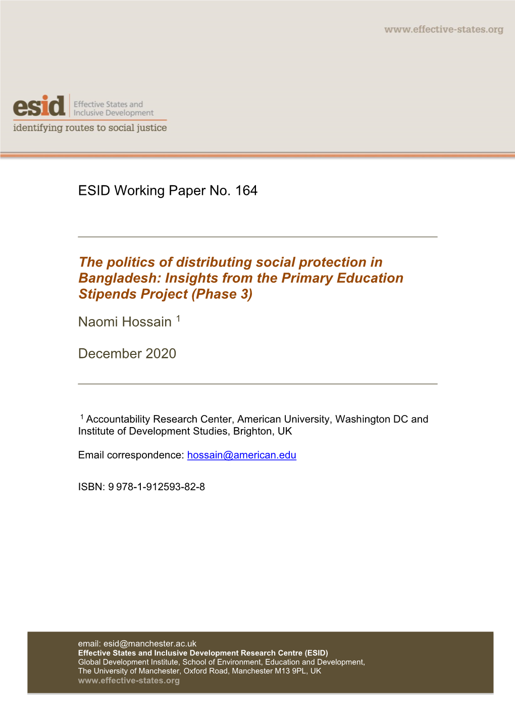 The Politics of Distributing Social Protection in Bangladesh: Insights from the Primary Education Stipends Project (Phase 3)