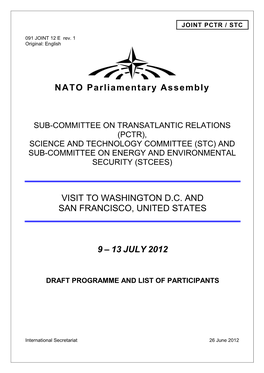 NATO Parliamentary Assembly VISIT to WASHINGTON D.C. and SAN FRANCISCO, UNITED STATES 9 – 13 JULY 2012