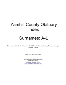 Yamhill County Obituary Index Surnames