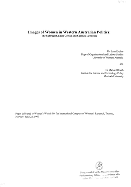 Images of Women in Western Australian Politics: the Suffragist, Edith Cowan and Carmen Lawrence