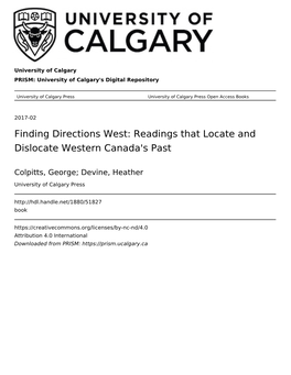 Finding Directions West: Readings That Locate and Dislocate Western Canada's Past
