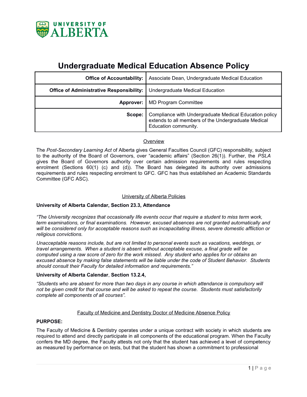 Undergraduate Medical Education Absence Policy