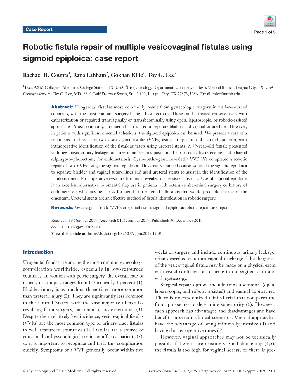 Robotic Fistula Repair of Multiple Vesicovaginal Fistulas Using Sigmoid Epiploica: Case Report