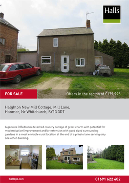 Halghton New Mill Cottage, Mill Lane, Hanmer, Nr Whitchurch, SY13 3DT
