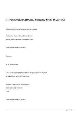 A Traveler from Altruria: Romance by W