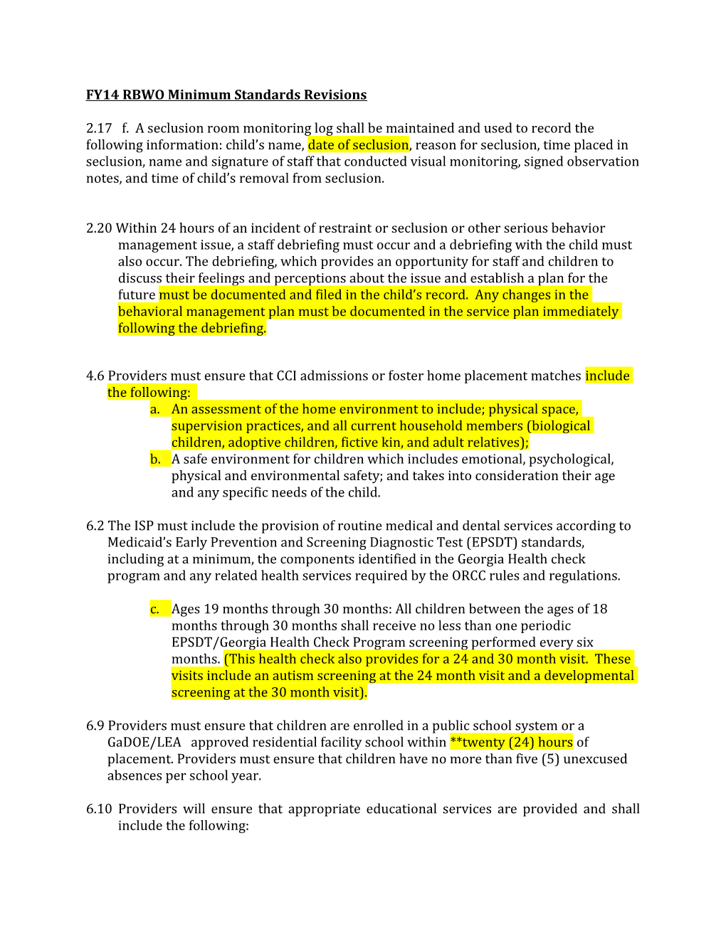 FY14 RBWO Minimum Standards Revisions