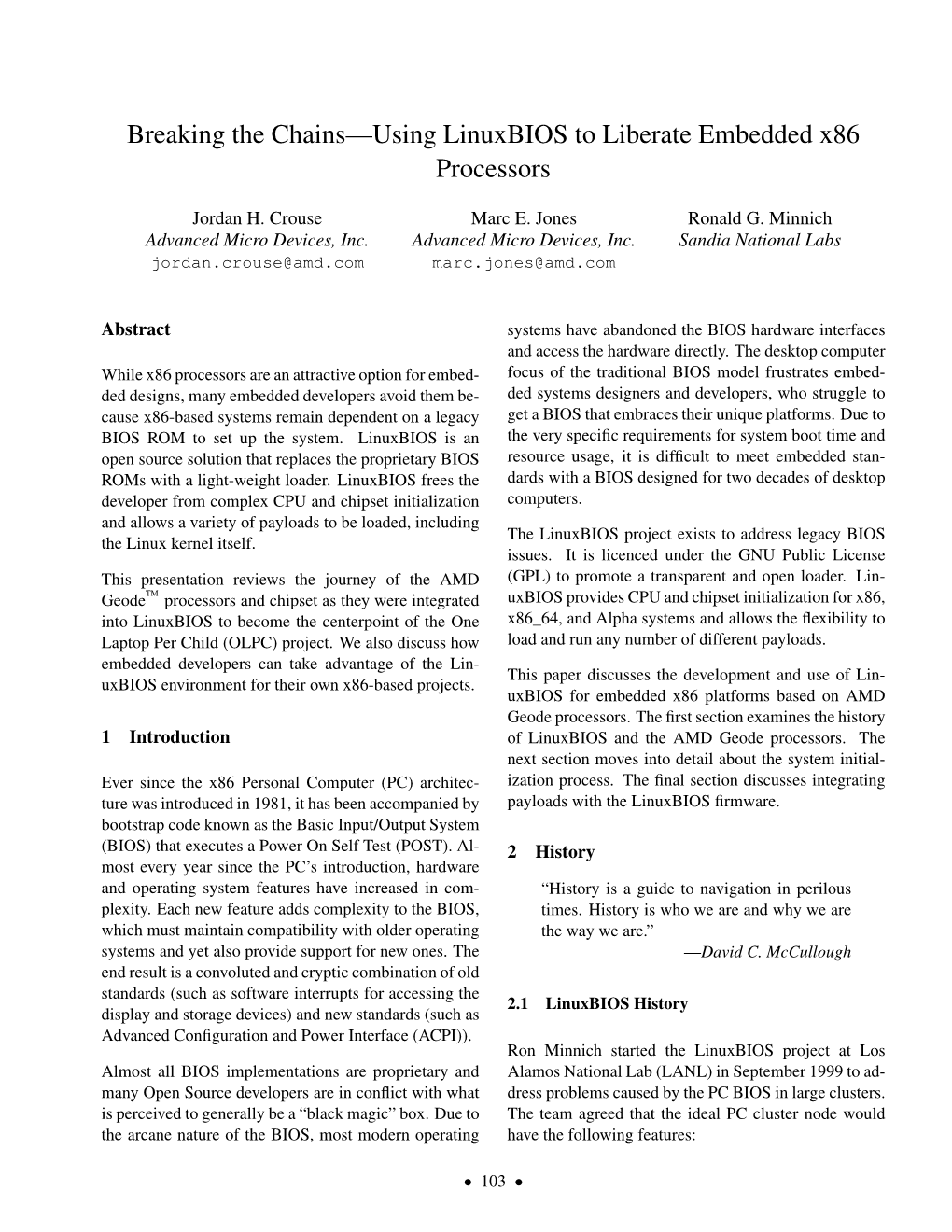 Using Linuxbios to Liberate Embedded X86 Processors