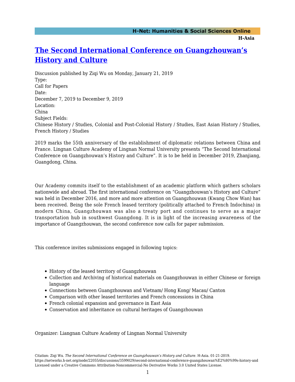 The Second International Conference on Guangzhouwan's History And