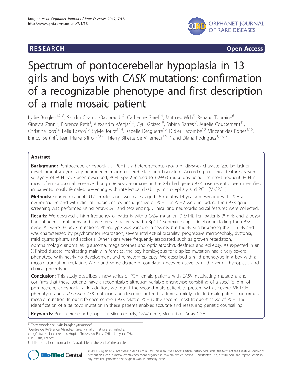 Spectrum of Pontocerebellar Hypoplasia in 13 Girls and Boys With