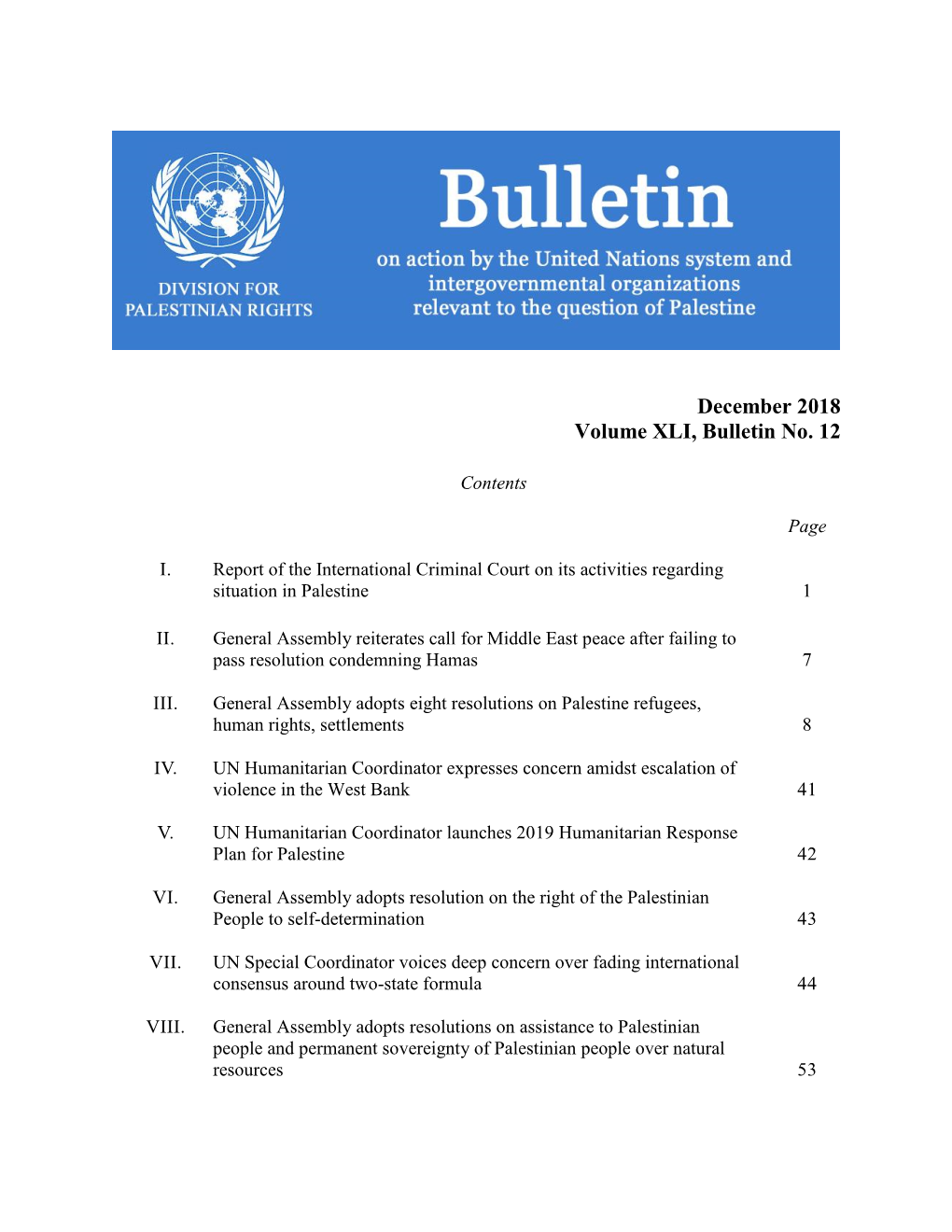 December 2018 Volume XLI, Bulletin No. 12