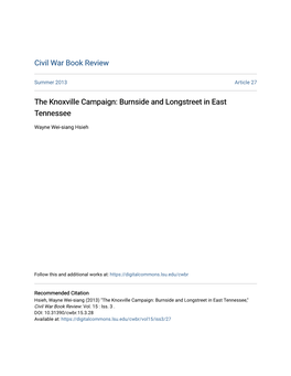 The Knoxville Campaign: Burnside and Longstreet in East Tennessee