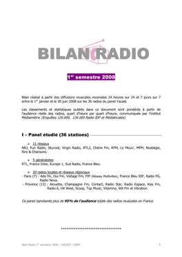 Bilan Radio 1Er Semestre 2008 – YACAST / SNEP 1