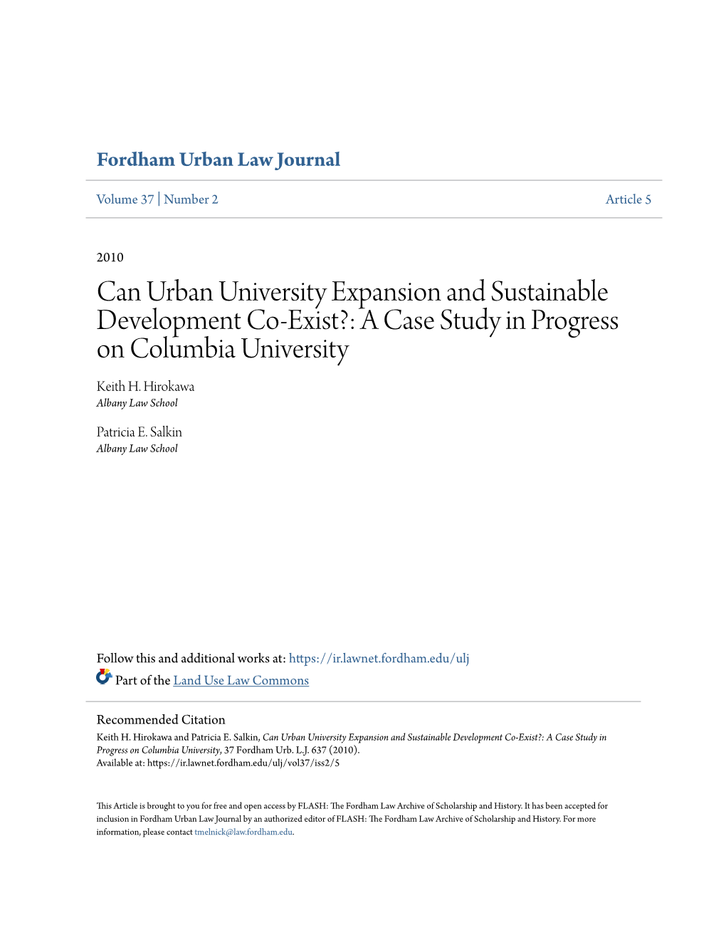 Can Urban University Expansion and Sustainable Development Co-Exist?: a Case Study in Progress on Columbia University Keith H