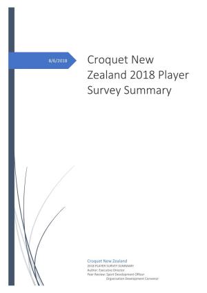Croquet New Zealand 2018 Player Survey Summary