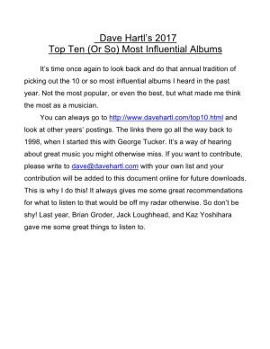 Dave Hartl's 2017 Top Ten (Or So) Most Influential Albums