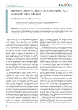 Mammalia, Carnivora, Canidae, Canis Latrans (Say, 1823): Actual Distribution in Panama Istributio