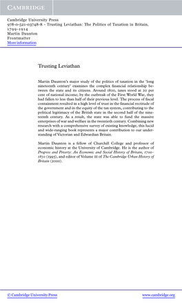 Trusting Leviathan: the Politics of Taxation in Britain, 1799-1914 Martin Daunton Frontmatter More Information