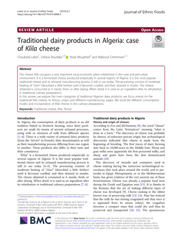Traditional Dairy Products in Algeria: Case of Klila Cheese Choubaila Leksir1, Sofiane Boudalia1,2* , Nizar Moujahed3 and Mabrouk Chemmam1,2