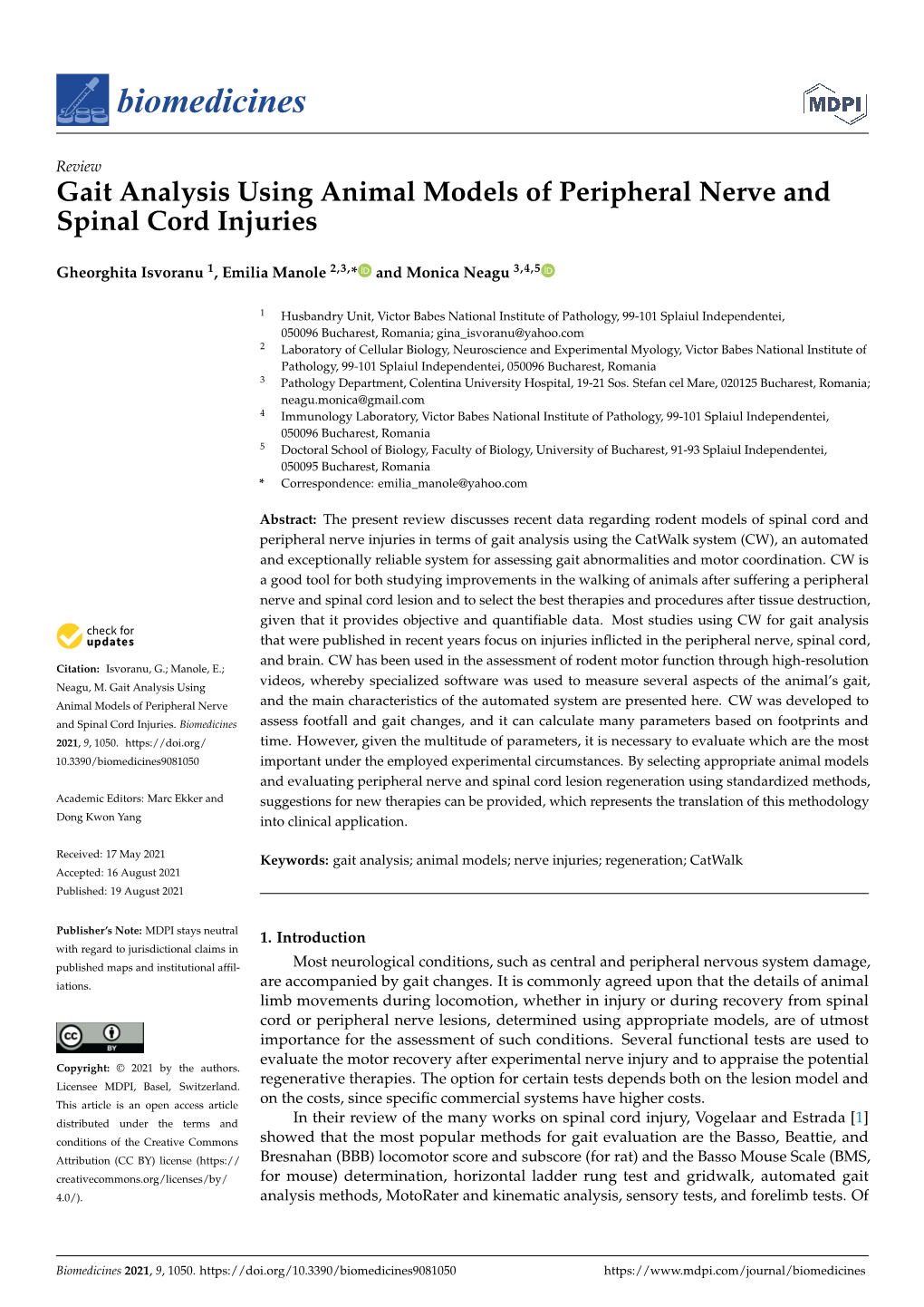 Gait Analysis Using Animal Models of Peripheral Nerve and Spinal Cord Injuries