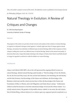 Natural Theology in Evolution: a Review of Critiques and Changes