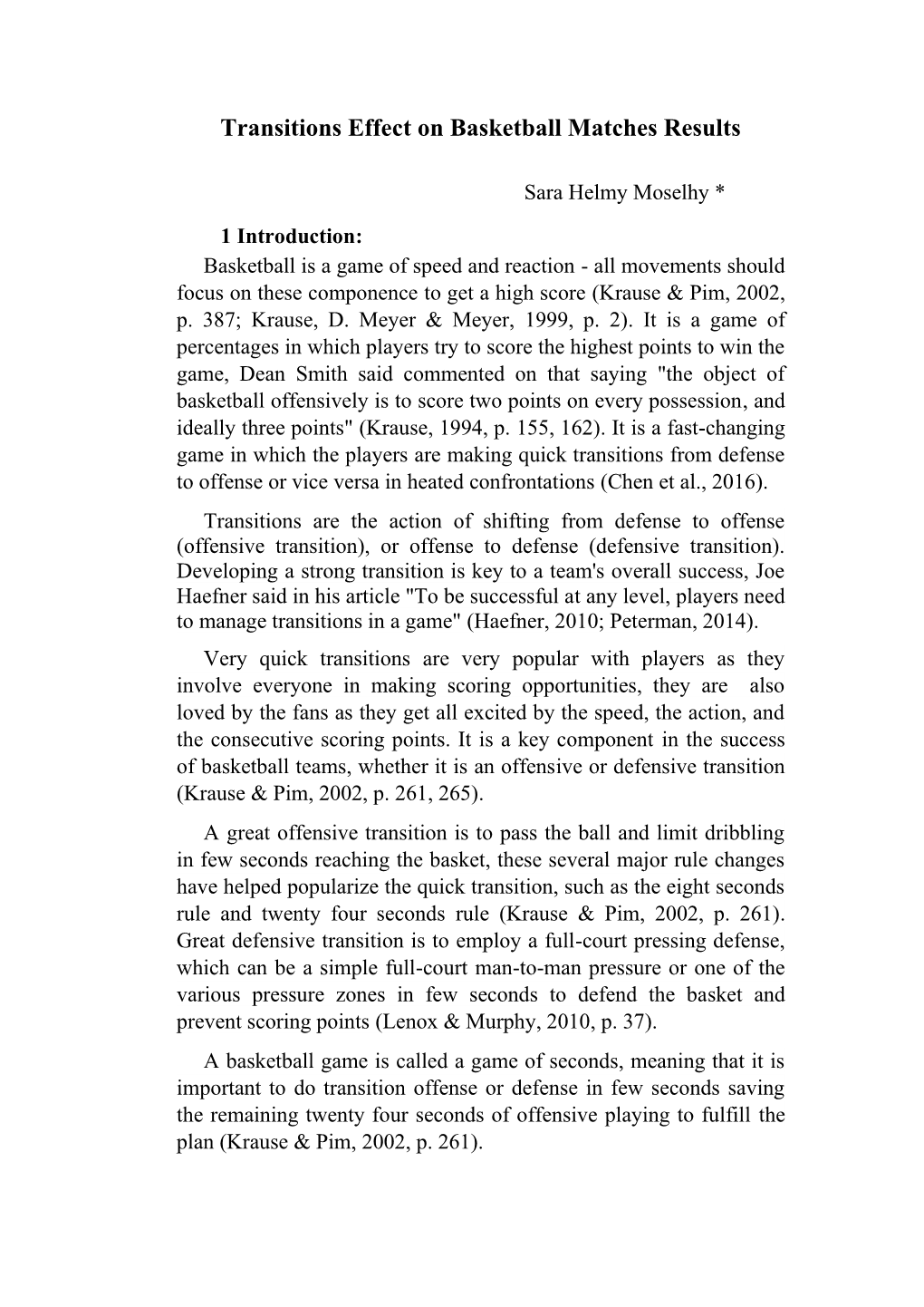 Transitions Effect on Basketball Matches Results