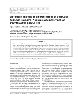 Biotoxicity Analysis of Different Doses of Beauveria Bassiana (Balsamo) Vuillemin Against Nymph of Odontotermes Obesus (R.)