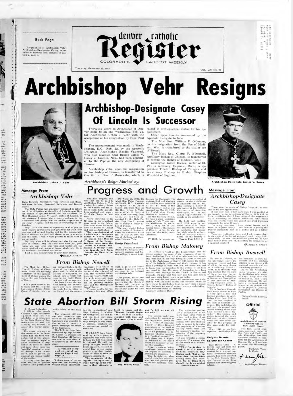 Archbishop Vehr Resigns
