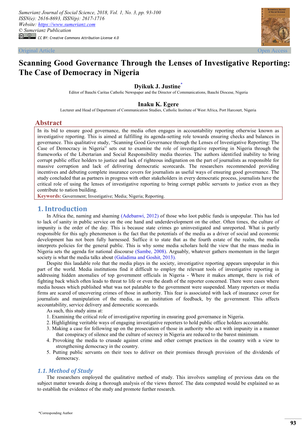 Scanning Good Governance Through the Lenses of Investigative Reporting: the Case of Democracy in Nigeria