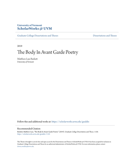 The Body in Avant Garde Poetry Matthew Uil S Burkett University of Vermont