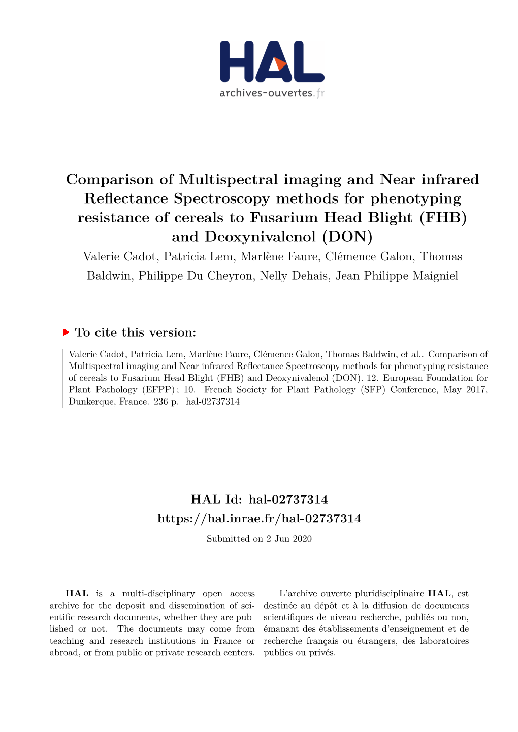 Comparison of Multispectral Imaging and Near Infrared Reflectance