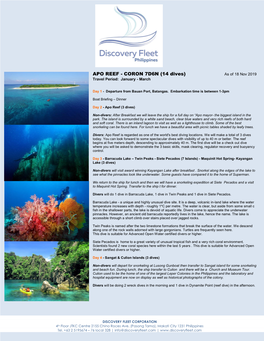 APO REEF - CORON 7D6N (14 Dives) As of 18 Nov 2019 Travel Period: January - March
