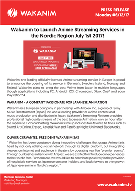 Wakanim to Launch Anime Streaming Services in the Nordic Region July 1St 2017!