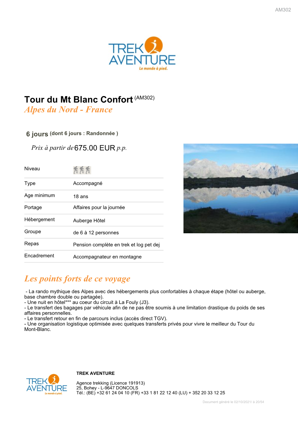 Tour Du Mt Blanc Confort(AM302) Alpes Du Nord