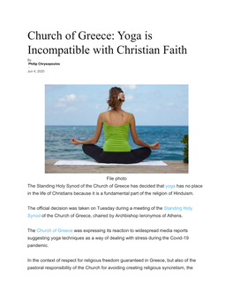 Church of Greece: Yoga Is Incompatible with Christian Faith by Philip Chrysopoulos - Jun 4, 2020