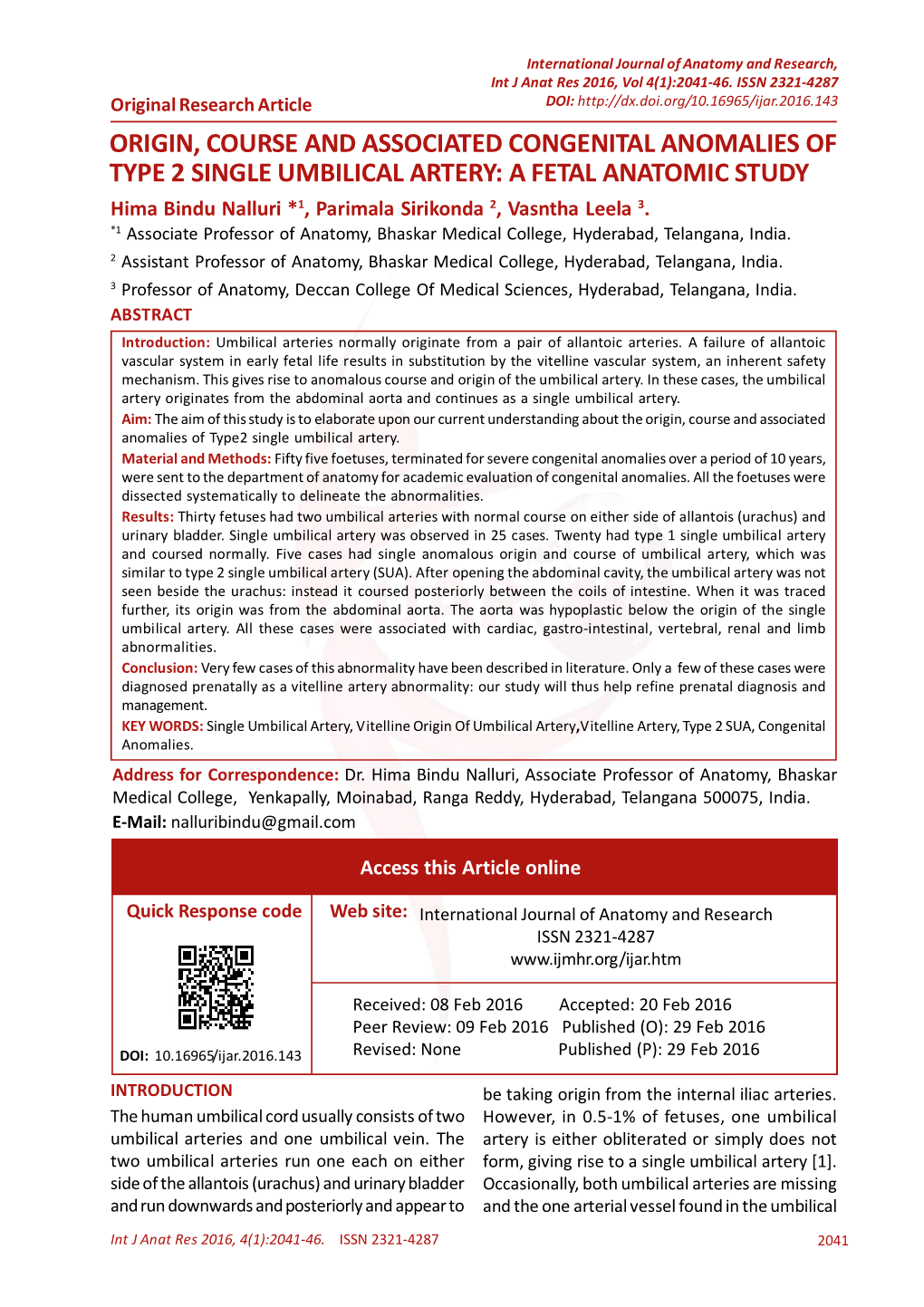 Origin, Course and Associated Congenital