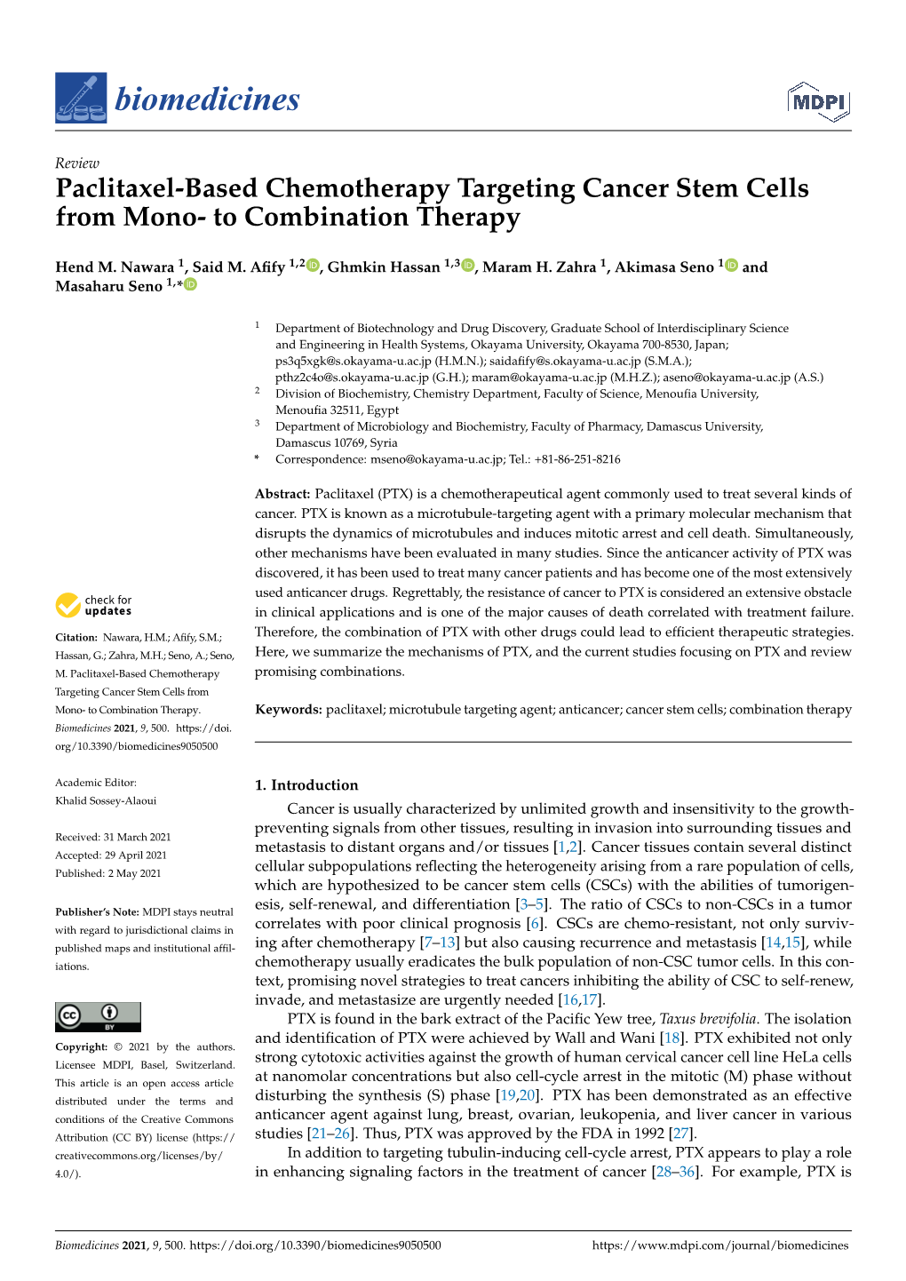 Paclitaxel-Based Chemotherapy Targeting Cancer Stem Cells from Mono- to Combination Therapy