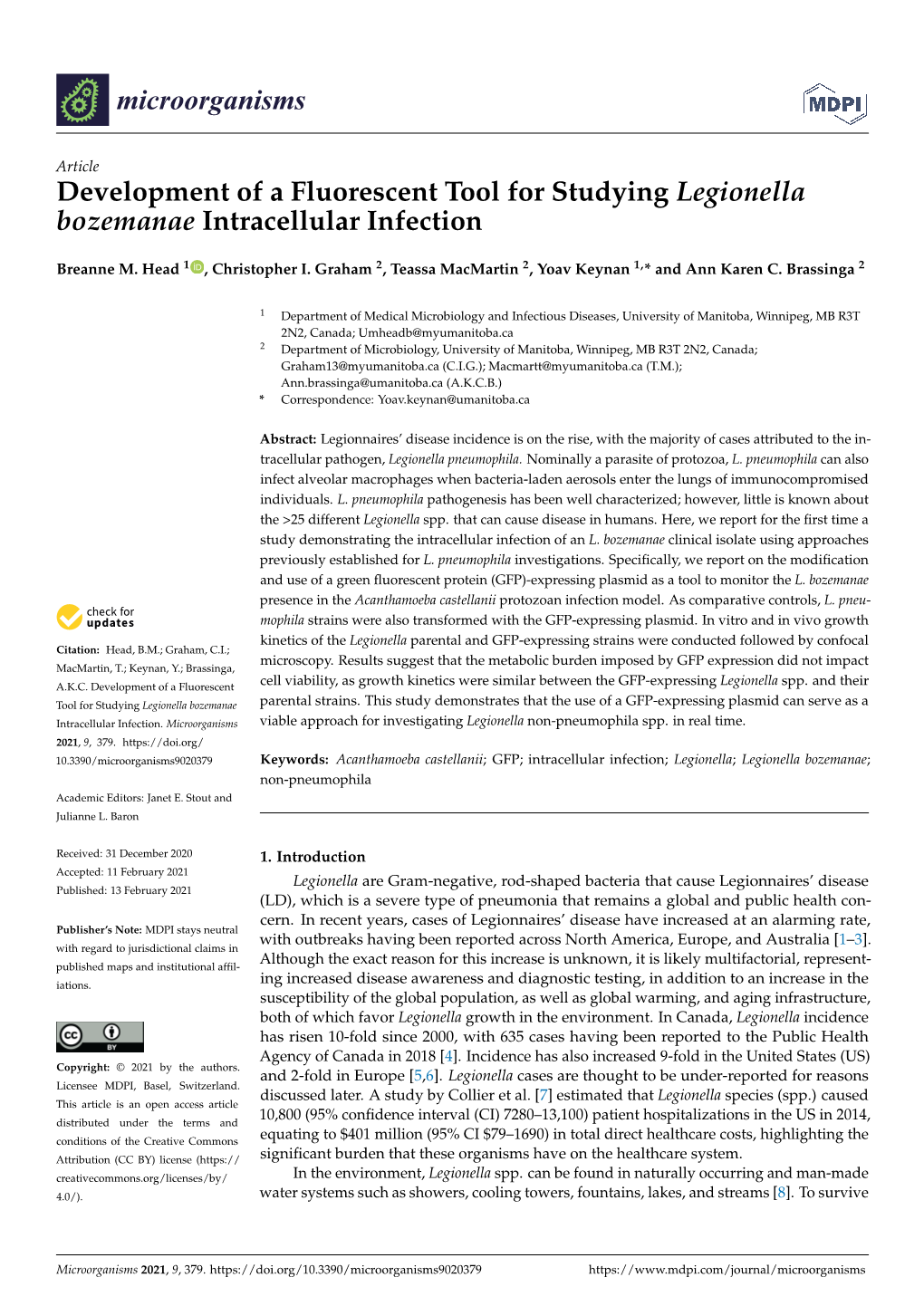 Development of a Fluorescent Tool for Studying Legionella Bozemanae Intracellular Infection