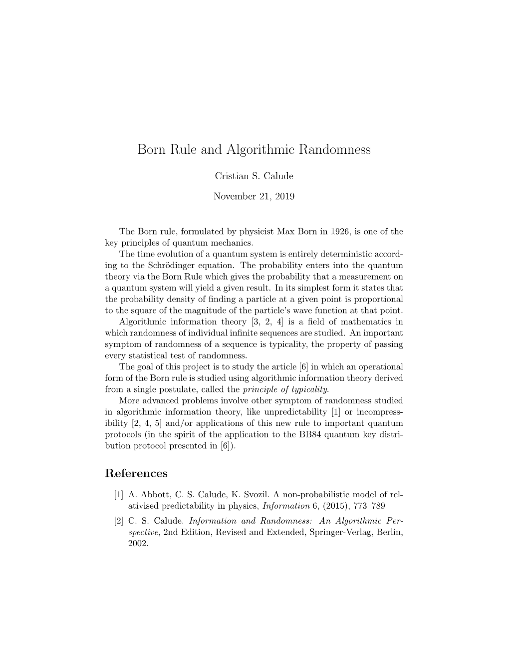 Born Rule and Algorithmic Randomness