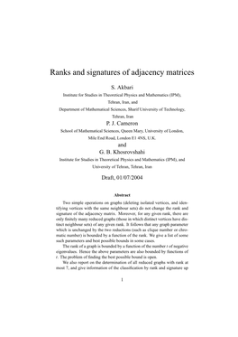 Ranks and Signatures of Adjacency Matrices