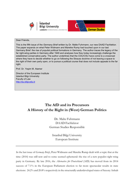The Afd and Its Precursors a History of the Right in (West) German Politics