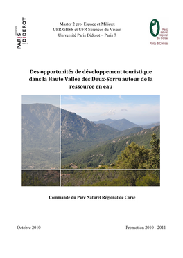 Des Opportunités De Développement Touristique Dans La Haute Vallée Des Deux-Sorru Autour De La Ressource En Eau