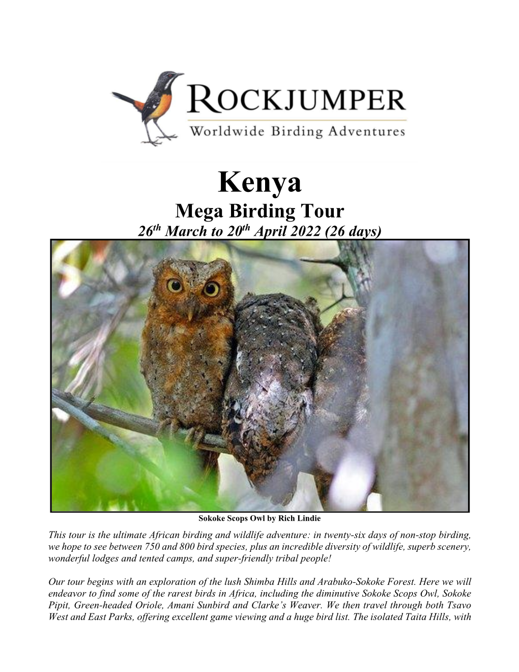 Kenya Mega Birding Tour 26Th March to 20Th April 2022 (26 Days)