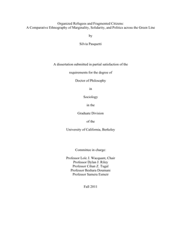 Organized Refugees and Fragmented Citizens: a Comparative Ethnography of Marginality, Solidarity, and Politics Across the Green Line