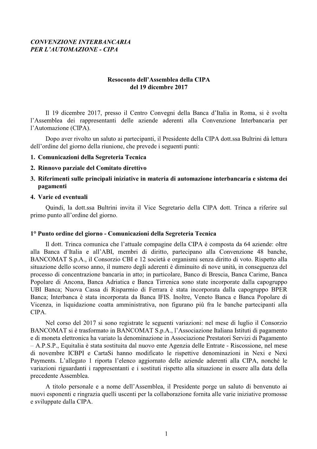 Convenzione Interbancaria Per L’Automazione - Cipa